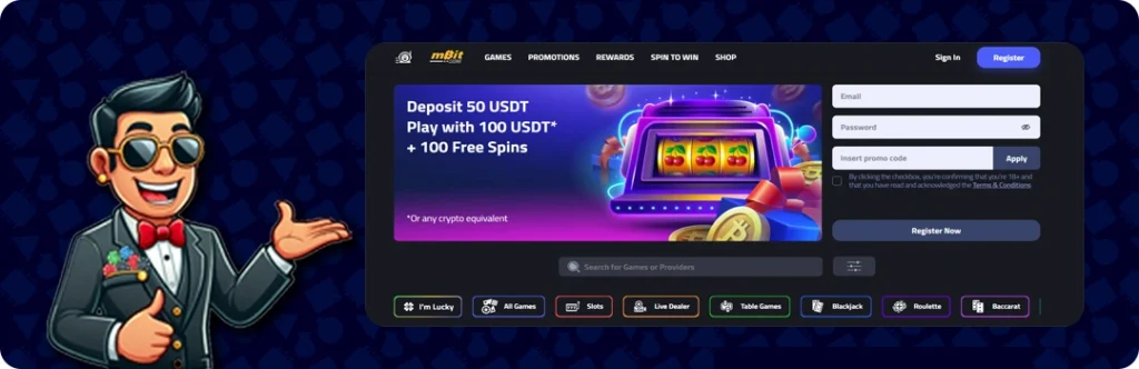 mBit Casino — Deposit 50 USDT, play with 100 USDT + 100 Free Spins
