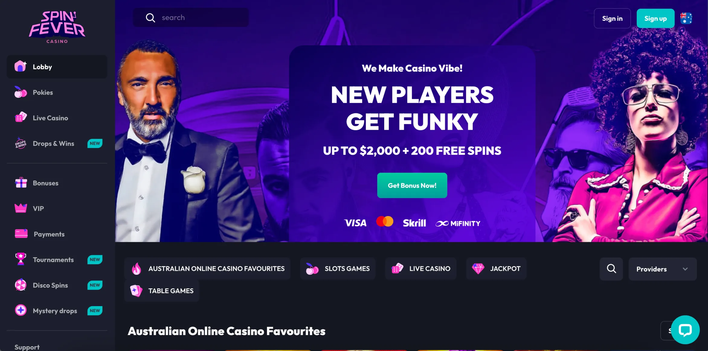 Screenshot of SpinFever Casino in Australia