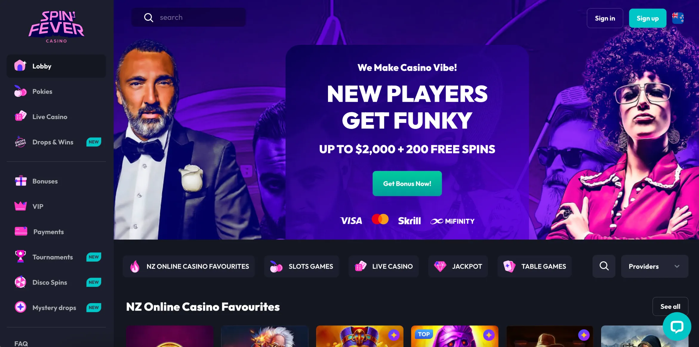 Screenshot of SpinFever Casino in New Zealand